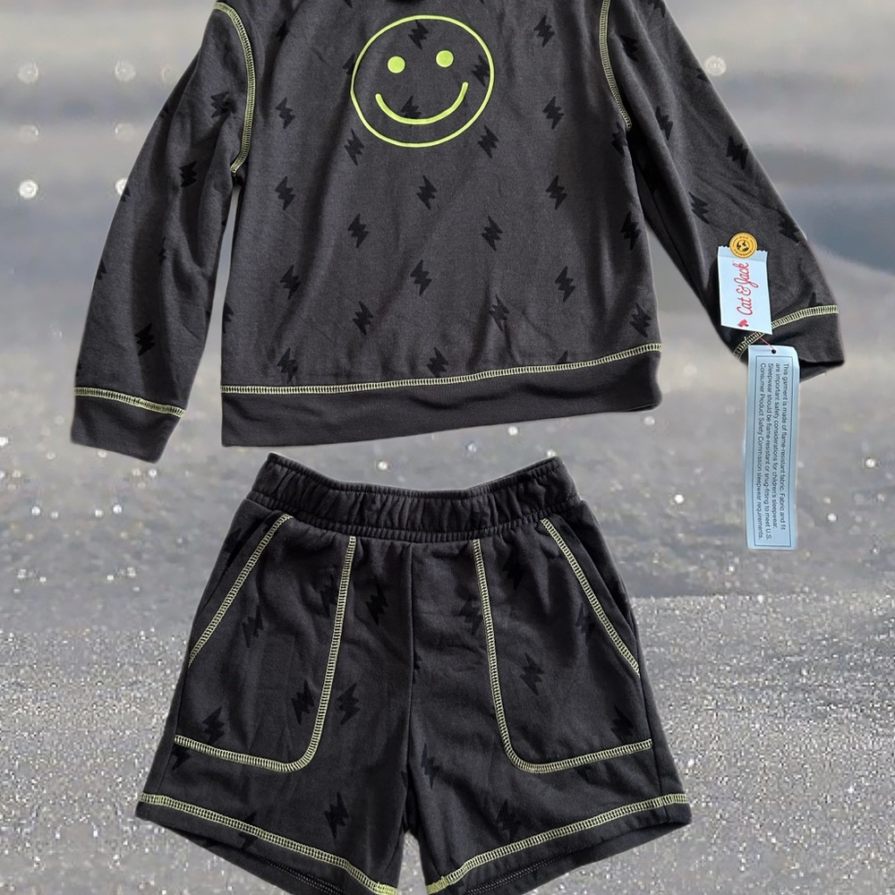 Cat & Jack Kids Pajama Set - Black with Yellow Smiley